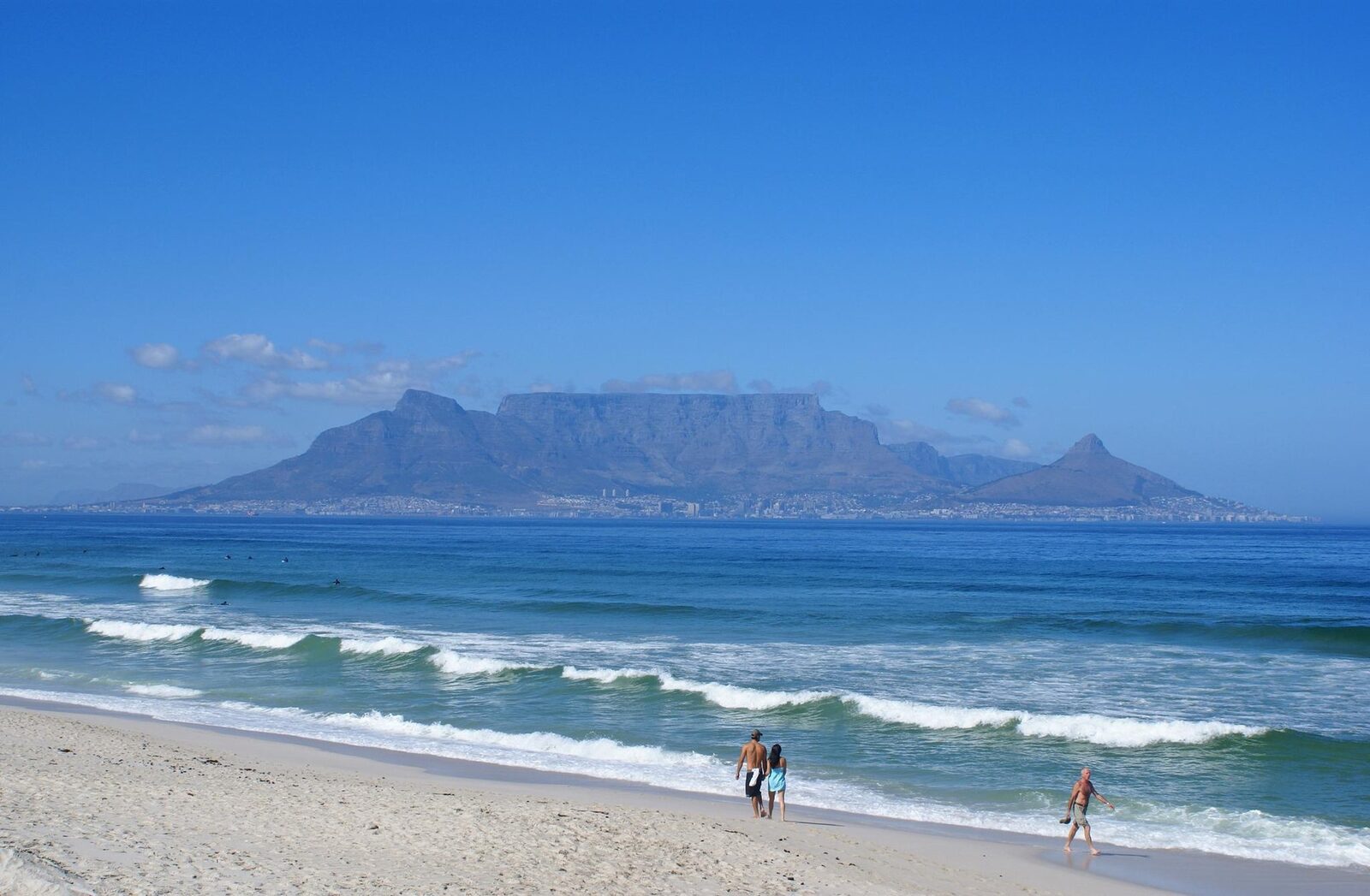 Table Mountain across the bay from Bloubergstrand beach