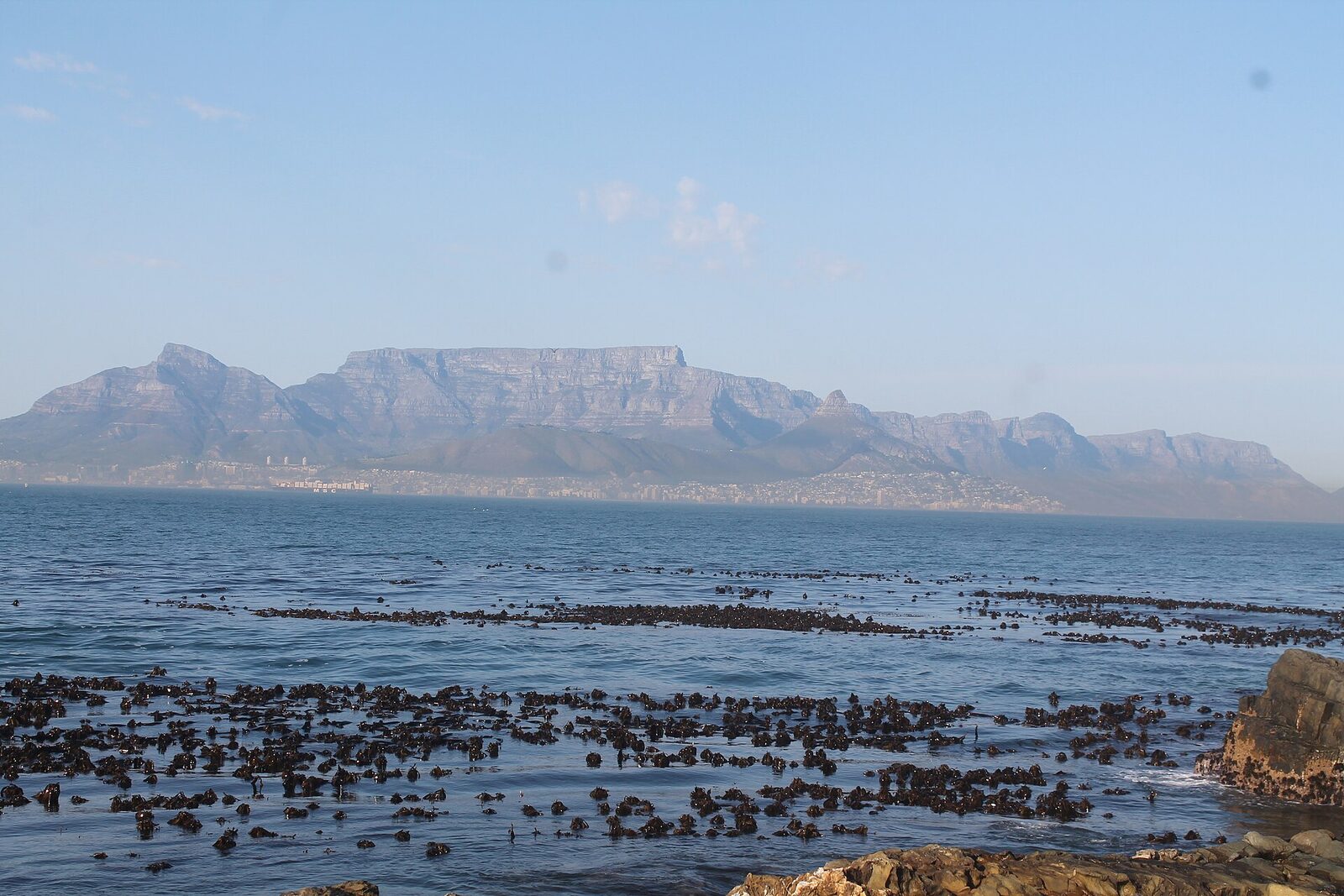 Table Mountain seen across the sea from Robben Island
